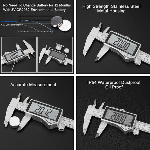Handy Digital Caliper Measuring Tool Stainless Steel With Large LCD Screen showcasing features and measurements on display.