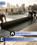 Two workers unrolling Heavy Duty 60 Mil Epdm Rubber Roofing Membrane Roll For Flat Roofs Sized At 20 Feet By 80 Feet on commercial building.