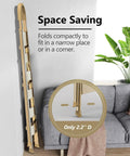 Six Step Folding Ladder For 12 Foot Ceilings Aluminum Stepladder With Gold Finish Portable Stool With Shelf EZ Fold And Store folded beside sofa, 2.2" deep