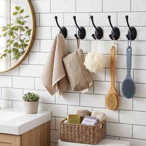 Heavy Duty Black Wall Mounted Coat Hooks 10 Pack With Complete Hardware Kit No Fuss Setup game changer wall organizers with towels and bath accessories.