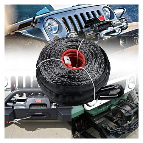 Heavy Duty Electric Winch Synthetic Rope Cable 38 Inch 23 Meters, black synthetic rope for recovering dirt bikes and trucks.