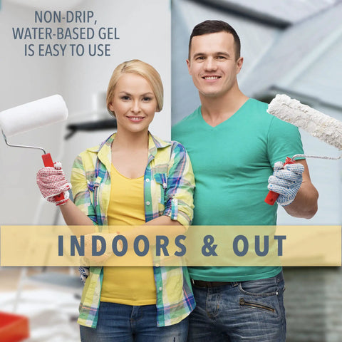 Couple holding rollers showing Paint Remover Gel For DIY Projects Strips Acrylic Latex Oil And Water Based Paints, indoors and outdoors