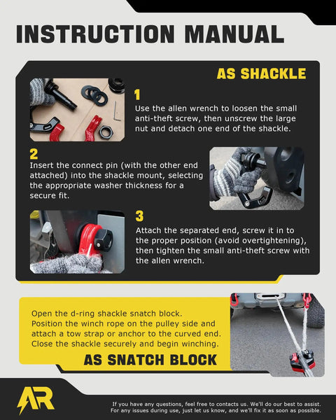 Beefy Heavy Duty Snatch Block And D Ring Shackle Two In One Recovery Tool For Off Road Vehicle Towing Winch With Three Quarter Inch D Ring Pulley And Break Strength 57320 Lbs Red And Black One Pack instruction manual