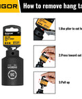 Instructions for removing hang tag from 36mm Axle Nut Impact Socket 1/2 Inch Drive 6 Point Deep CR-MO Metric with Laser Etched Upgrade.