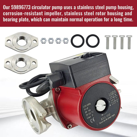 Heavy Duty Stainless Steel 3 Speed Hot Water Circulator Pump with corrosion-resistant steel impeller and pipes.