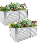 Two Pack 6x3x2 Ft Galvanized Metal Raised Garden Bed With 2 Ft Deep Root Elevation Planter Box Kit filled with plants
