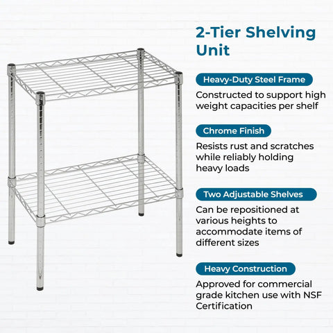 Heavy Duty Chrome Wire Shelving Rack With Two Adjustable Tiers And Rust Resistant Finish Offers Legit Storage Up To Five Hundred Pounds Through Quick No Sweat Tool Free Assembly And Sleek Design Tailored For Garage Kitchen Or Office Organization