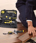 Compact Mini Tool Set For Students And Dorm Living Handy Home Repair Kit with toolbox and chrome finished steel tools.