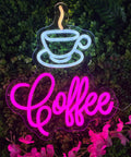 Coffee Cup LED Neon Sign For Home, Cafe, Bar, Or Office, Dimmable 3D Light Up Night Light Wall Decor with neon "Coffee" text