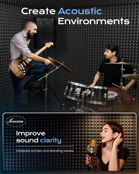 Pro Level Acoustic Foam Panels Self Adhesive 12 Pack Wall Tiles Peel And Stick used to create an acoustic environment with musicians.