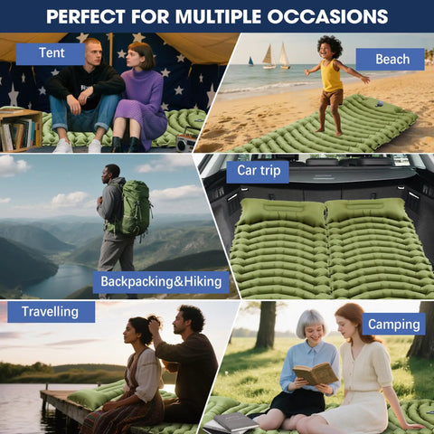 Ultralight Camping Sleeping Pad With Pillow And Built In Foot Pump Self Inflating Portable Mattress for versatile outdoor use.