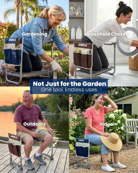 Foldable Garden Kneeler Seat Heavy Duty Upgraded Widened Thick Kneeling Pad With Large Tool Bags Portable Garden Bench for weeding and chores.