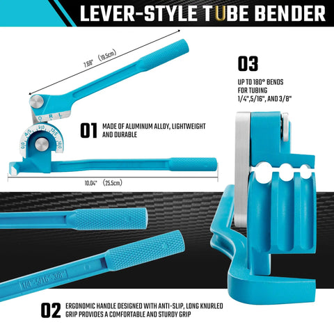 Duratech 180 Degree Tubing Bender 3 In 1 Pipe Bender Tool for soft copper brass aluminum thin steel with calibrated markings.