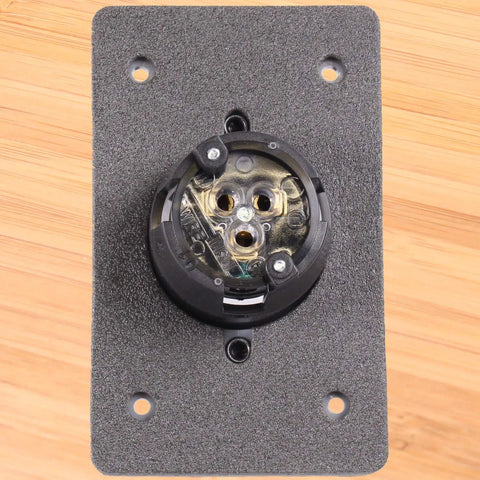 Male NEMA 5 15P Power Inlet Flanged Receptacle 15 Amp 125V Waterproof Outdoor Shore Power on wood surface