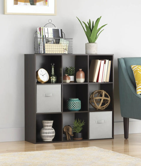 9 Cube Storage Organizer Shelf Unit for Living Room and Bedroom, 3 Tier Stackable MDF Wood Display Shelf, Espresso Finish