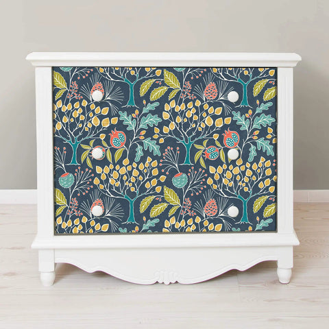 Groovy Garden Navy Peel And Stick Wallpaper For Walls Removable And Repositionable No Residue Easy To Install Vintage Woodland Pattern 20.5 Inch By 18 Feet Ideal For Rentals And DIY Decor