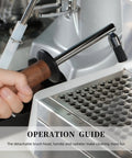 Barista holding Pro Grade High Pressure Steam Coffee Brush For Espresso Machines With Anti Scalding Handle And Dual Brush Heads
