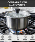 Stainless Steel Pots And Pans Set 6 Piece Non Toxic Cookware With Glass Lids Induction Compatible Dishwasher Safe Even Heating For Everyday Cooking Saucepan Stockpot And Saute Pan on gas stove