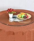 Rotating Lazy Susan Turntable for Kitchen and Dining Table with Tempered Glass 360 Degree Revolving Serving Tray holding fruit and flowers