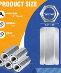 Five Pack 3/8-24 By 1-1/8 Inch Hex Coupling Nuts With Zinc Plated Finish For Threaded Rod Connections, product dimensions chart