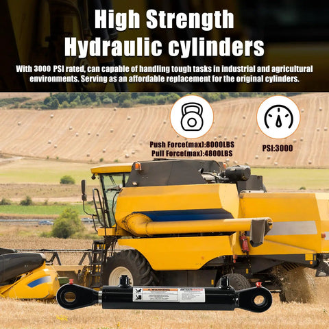 Double Acting Hydraulic Cylinder With Swivel Eye Workhorse For Tough Jobs 2 Inch Bore 10 Inch Stroke 3000 PSI 8000 Lbs Push 4800 Lbs Pull SAE 6 Ports 1 Inch Pin Holes Heavy Duty Industrial Grade in field work setting
