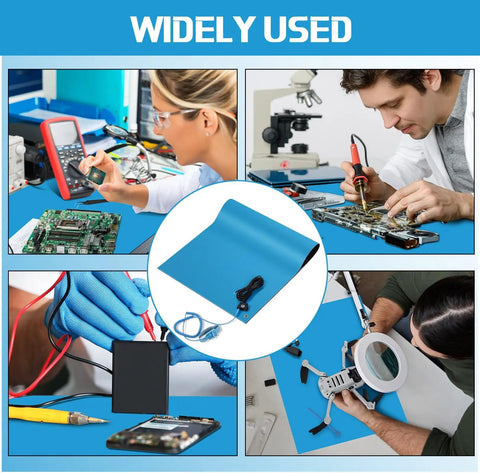 Anti Static Mat Kit With Heat Resistant ESD Mats Pro Grade Wrist Strap Grounding Cord And Soldering Table Pad in use for electronics repair