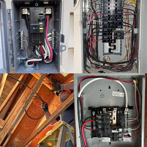 Beefy 35 Foot 6 AWG 3 Conductor NmB Electrical Cable With Ground Solid Copper Wire For Home Run And Heavy Duty Residential Power Upgrades 600 Volt UL Certified Pro Grade Build Quality connected to a breaker panel.