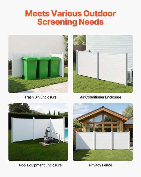 Outdoor Privacy Screen Three Panel Fence Kit for AC units and pool equipment, 50 inch by 50 inch panels with PVC vinyl.