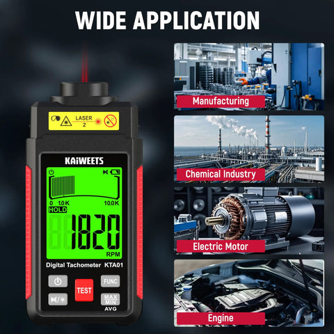 Non Contact RPM Tachometer With Reflection Tape, 10-99999 RPM Laser Digital Tachometer With Large LCD, Backlight, Data Hold, And Max Min Avg Readouts For Engines, Machines, DIY Projects. handheld tachometer display