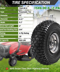 Two Pack Front Lawn Mower Tire And Wheel Assembly For Riding Mowers 15X6.00-6 Fits John Deere Craftsman Husqvarna With Three Quarters Inch Bushings And Three Inch Centered Hub 4 Ply 30 Psi Max