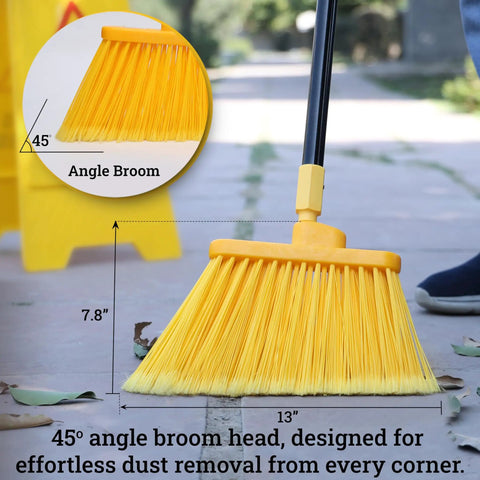 Heavy Duty Replacement Angle Broom Head With Flagged Stiff Bristles Sweep Up Grime And Dust Slick In Tight Corners And Crevices 13 Inch Wide Cleaning Path shown at 45° angle with 7.8 inch height.