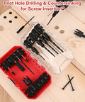 Woodworking Countersink Drill Bit Set 15 Piece Kit with M2 Cobalt HSS Tapered Bits and sturdy storage case on wooden board