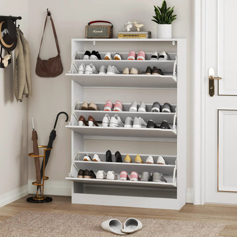 White Freestanding Shoe Cabinet With Three Flip Drawers For Entryway And Hallway Hidden Storage Large Capacity Shoe Organizer