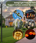 4 Pack Outdoor String Light Poles 10.5 Ft Tall With Screw In Dirt Insertion on lawn with lights and decorations