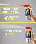 Specialist Dry Lube With Smart Straw PTFE Spray For Power Tools And Machinery Reduces Friction And Wear On Blades Bits Tracks Slides Hinges Drills Lathes Table Saws And Conveyor Belts 10 Oz Twin Pack, showing straw up for stream and down for spray.