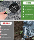 Comparison of hot galvanized steel with gaskets and hook versus cold steel in use for landscape fabric installation