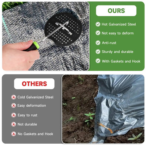 Comparison of 6 Inch 11 Gauge Galvanized Garden Stakes Kit With 50 Landscape Staples, 50 Fixing Gaskets, And 1 Pick Hook