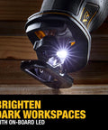 Heavy Duty Cordless Reciprocating Saw Powered By A Beefy Brushless Motor And Snappy Variable Trigger, Keyless Blade Clamp, Compact Badass Frame Designed For Lightning Fast Demolition Jobs And Serious Weekend Builds showing on-board LED lighting.