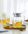 One Touch Glass Teapot 27 Oz 800 Ml Glass Tea Kettle With Stainless Steel Filter Lid Stovetop Safe Loose Leaf Tea Maker on tray