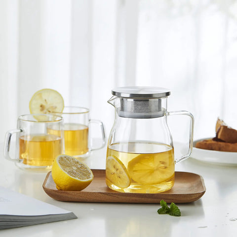 One Touch Glass Teapot 27 Oz 800 Ml Glass Tea Kettle With Stainless Steel Filter Lid Stovetop Safe Loose Leaf Tea Maker on tray