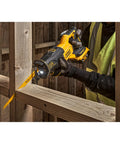 Heavy Duty Cordless Reciprocating Saw Powered By A Beefy Brushless Motor And Snappy Variable Trigger in action cutting wood.