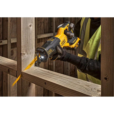 Heavy Duty Cordless Reciprocating Saw Powered By A Beefy Brushless Motor And Snappy Variable Trigger in action cutting wood.