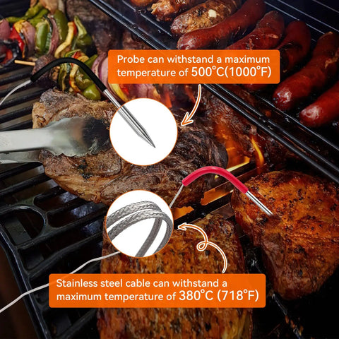 2 Pack Meat Thermometer Probes For Pit Boss Pellet Grills And Smokers, Waterproof 3.5 mm Plug Probes with Grommets in use on grill