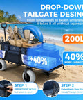 Rugged Beach Ready Wagon With 9 Inch Sand Proof Wheels Extended Open Back Tailgate showing loaded gear