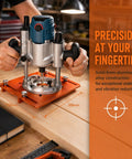Pro Level Aluminum Router Base Plate With Dual Scale Precision Markers Durable Build Supports Trim Router Table Inserts Easy Adjust Fence Helps You Nail Grooving And Edge Trimming Projects Without Any Guesswork Today in use on wooden surface.