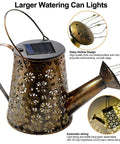 Solar Watering Can Fairy Lights Outdoor Garden Decor Waterproof Lawn Lamp With Star Shower Twinkling LED Lights. Metal with floral cutouts.