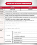 Specification table for servo drive, detailing models Z800-400W and Z800-750W with features like control mode, RS485 communication