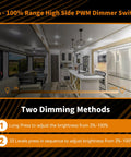 Badass Black PWM Dimmer Switch For 12 Through 24V LED and Halogen Lighting showing brightness range from 3% to 100% in a modern kitchen.