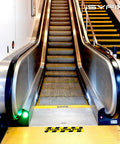 Image of Watch Your Step Floor Decals 6 Pack 20x5 Inch Self Adhesive Vinyl Laminated No Slip Anti Slip Safety Stickers on escalator step
