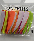 Colorful fletching feathers in plastic bag, not matching 'Archery Fletching 50 Pack Right Wing 3 Inch Natural Turkey Feathers Shield Style Lake Blue For Arrows Real Feathers Lightweight For Smooth Flight And Easy Arrow Control Boosts Spine Range Pro Style'